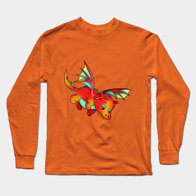 Cute Orange Flying Cartoon Baby Dragon Long Sleeve T-Shirt by cuisinecat